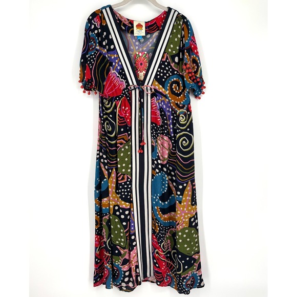 NWT Farm Rio Anthropologie Under The Sea Cover-Up Dress Sz XS Navy Ocean Print - Picture 2 of 12